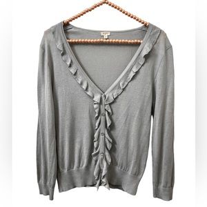 J Crew Cardigan Ruffle Light Gray Size M